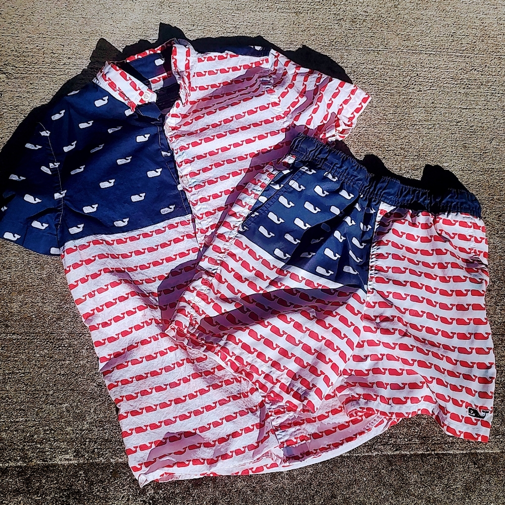 Vineyard Vines Shirt & Swim Trunks Medium Small 7 8 10